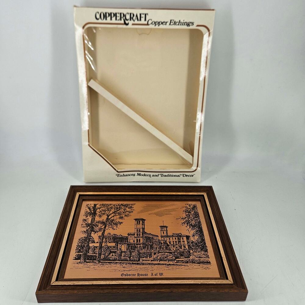 Vintage CopperCraft etched copper Osborne House framed Wall Decor Plaque Art